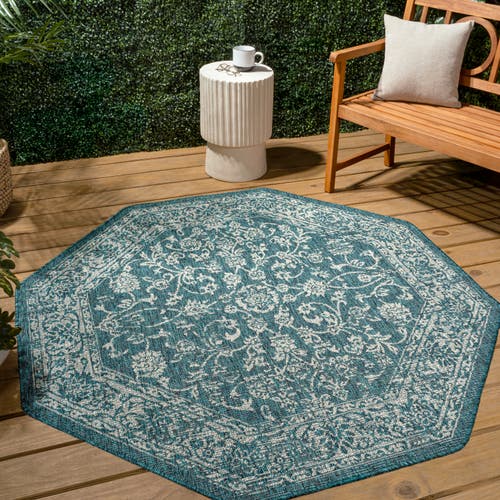 Jonathan Y Tela Bohemian Textured Weave Floral Octagon Indoor/outdoor Area Rug In Blue