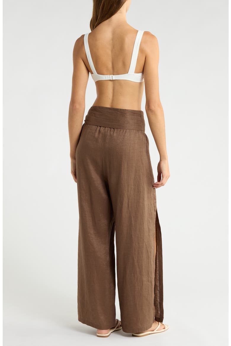 Tie Side Linen Cover-Up Pants, Alternate, color, BROWN