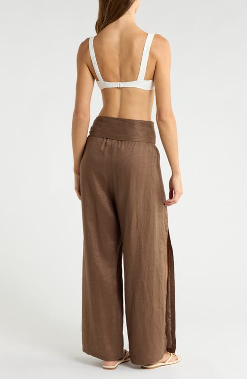 Elan Tie Side Linen Cover-up Pants In Brown
