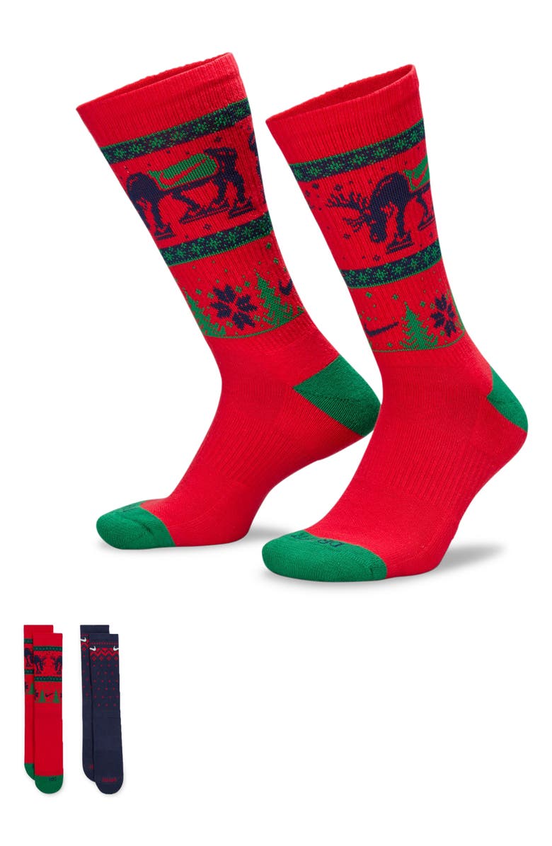 Nike Dri-Fit Assorted 2-Pack Crew Socks, Alternate, color, Red Multi