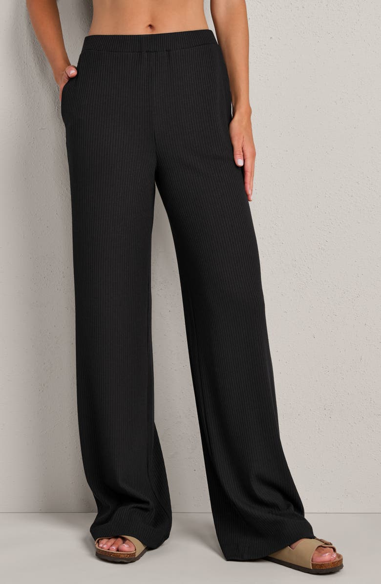 Rhone LivLuxe Rib Wide Leg Pants, Main, color, Pure Black