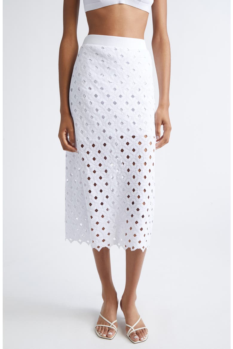 Beachwear Embroidered Jersey Eyelet Midi Skirt, Main, color, OPTICAL WHITE