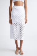 Max Mara Beachwear Embroidered Jersey Eyelet Midi Skirt