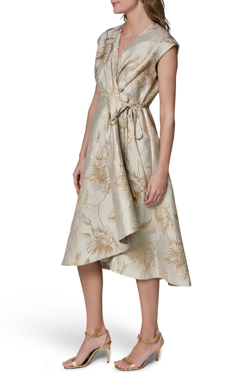 Donna Karan New York Metallic Jacquard Midi Wrap Dress, Alternate, color, Turin/ Tuscan Grey
