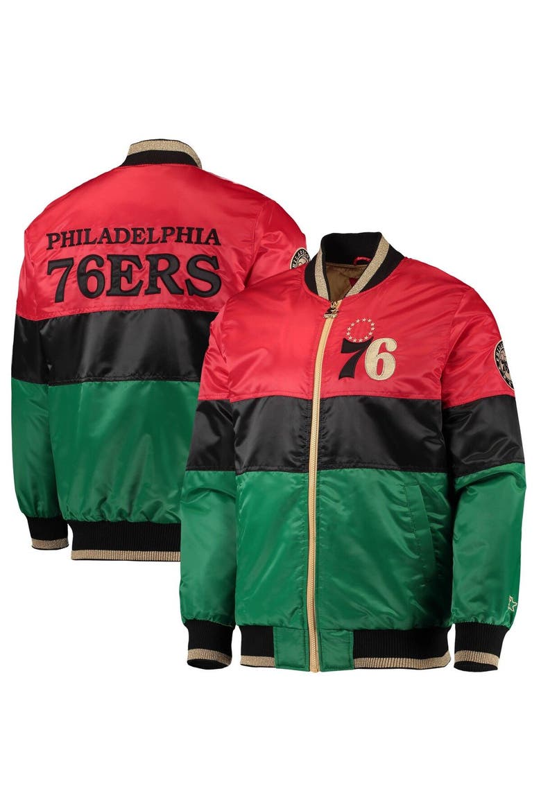 Men's Starter Red/Black/Green Philadelphia 76ers Black History Month NBA 75th Anniversary Full-Zip Jacket, Main, color, Red
