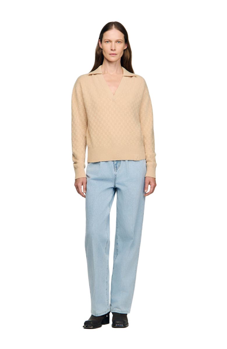 SANDRO Polo-neck sweater, Alternate, color, Beige