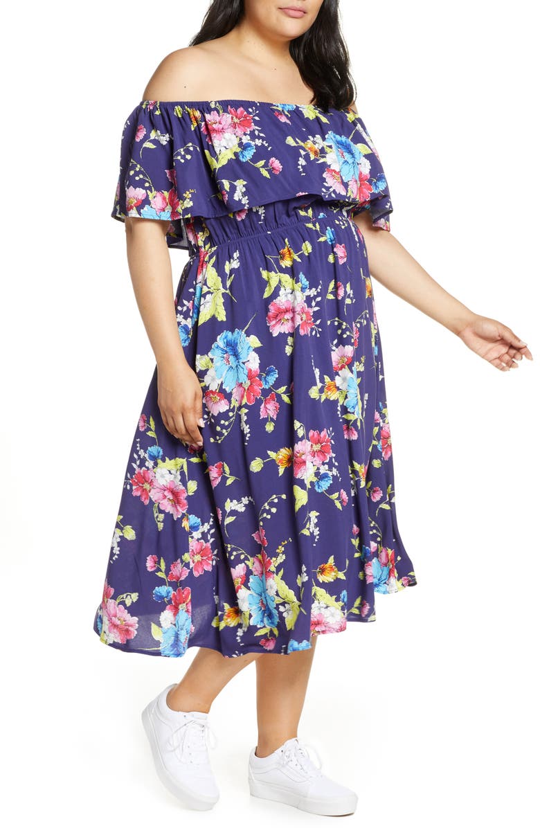 BP. Off the Shoulder Popover Midi Dress, Alternate, color,