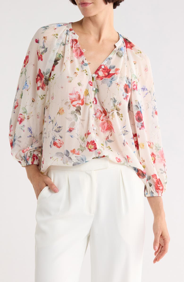 L'AGENCE Teagan Dolman Sleeve Top, Main, color, Ivory Watercolor Ditsy Floral