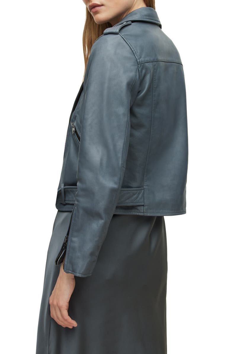 AllSaints Women's Belted Crop Leather Moto Jacket, Alternate, color, 