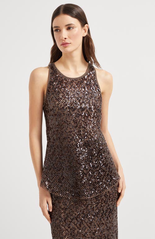 Brunello Cucinelli Dazzling Net Embroidery Top In Chocolate