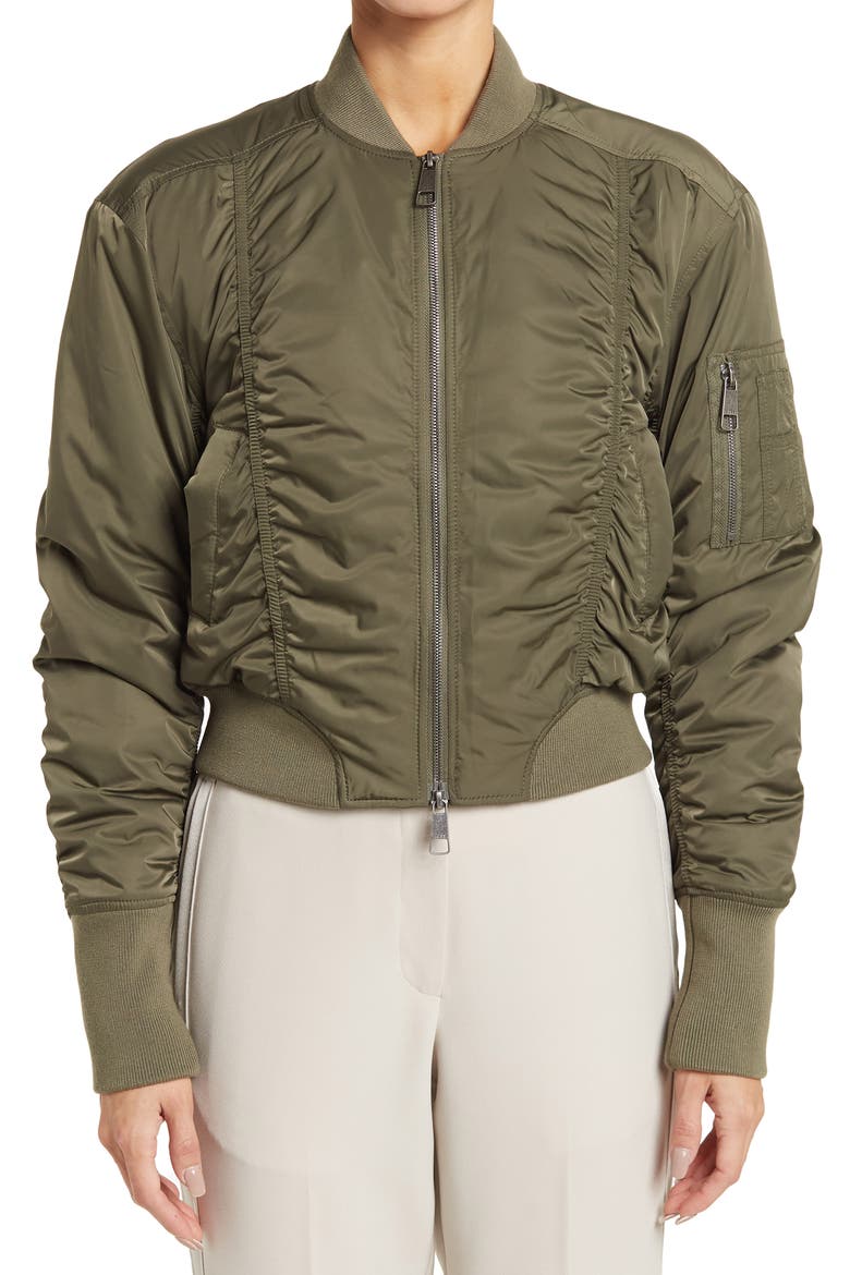 Hugo Boss Ruched Bomber Jacket, Alternate, color, DARK BEIGE