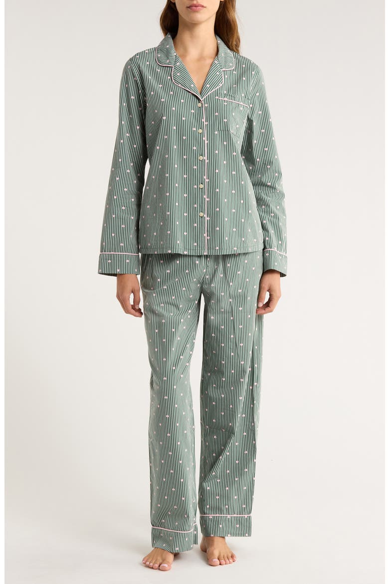 Classic Cotton Pajamas, Main, color, GREEN- PINK HEART STRIPE