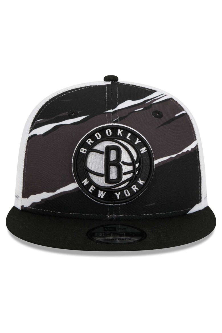 Men's New Era Black/White Brooklyn Nets Tear Trucker 9FIFTY Adjustable Hat, Alternate, color, Black