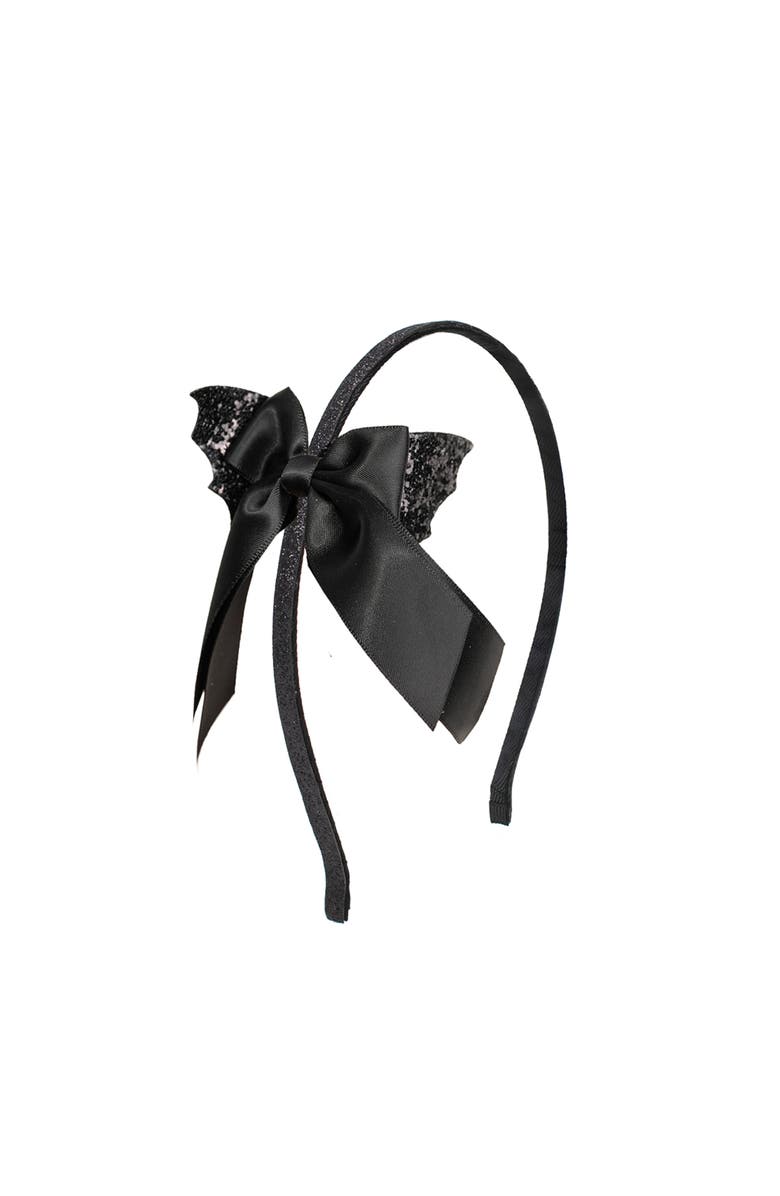 Sweet Wink Glitter Bat Halloween Bow Headband, Main, color,