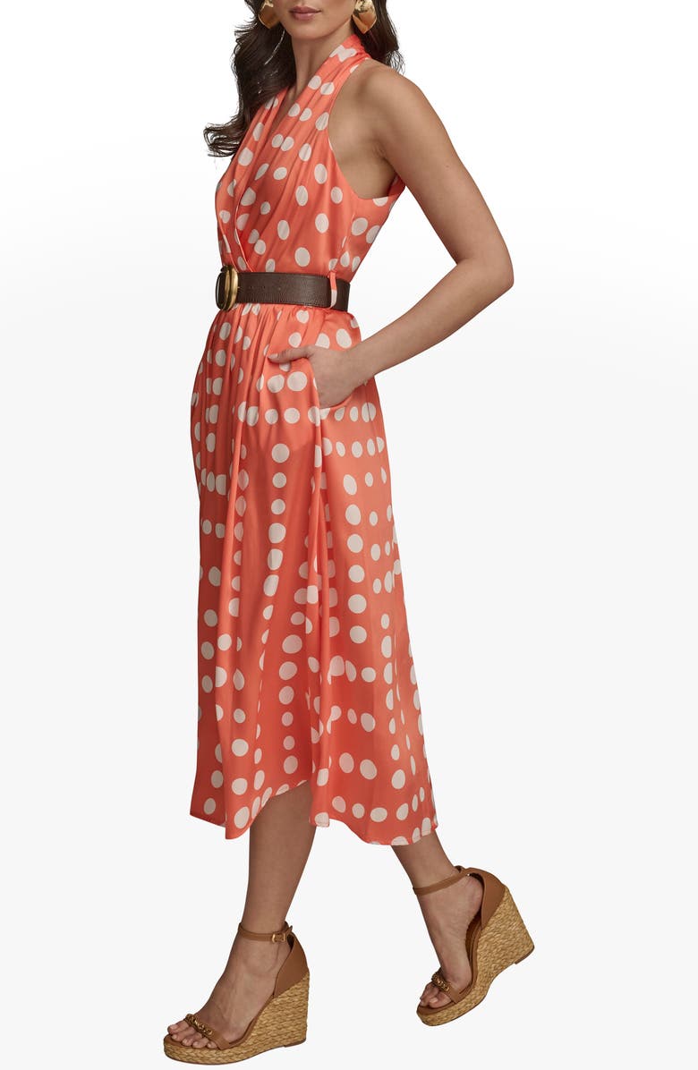 Donna Karan New York Polka Dot Belted Midi Dress, Alternate, color, Spring Melon