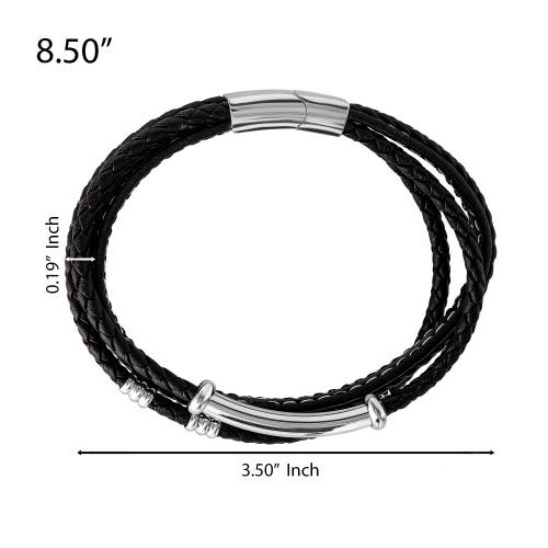 Lucky Brand Stainless Steel Triple Row Black Cord Bracelet In Black