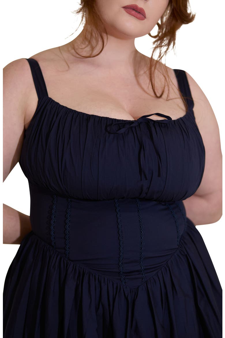 Camille Fuller Bust Cotton Midi Corset Dress, Alternate, color, Navy