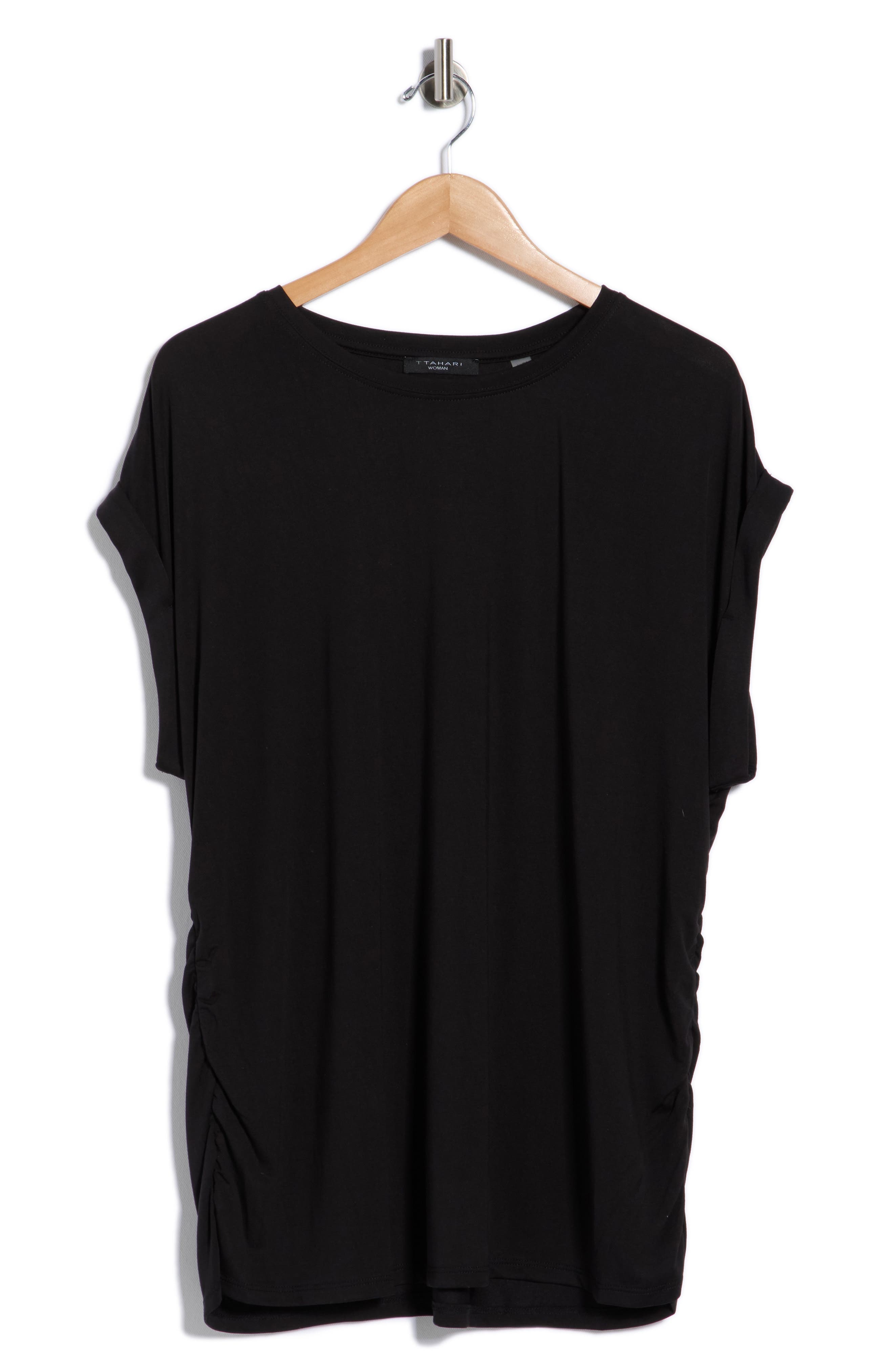 T Tahari Cuff Short Sleeve Ruched T-Shirt