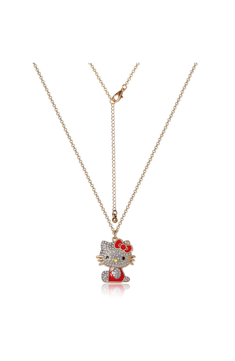 Hello Kitty Crystal Gold-Tone Pendant Necklace, Alternate, color, Red