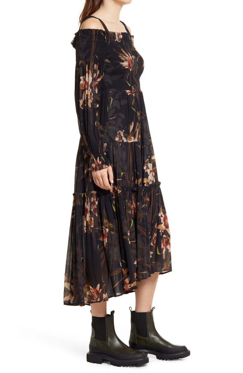 AllSaints Lillemor Kuroyuri Floral Long Sleeve Midi Dress, Alternate, color, 