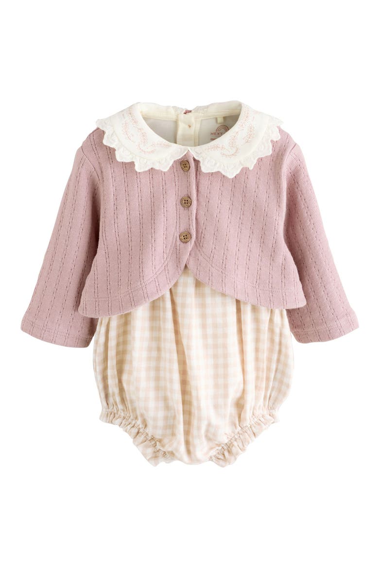 Kids' 4-Piece Romper, Cardigan & Tights Set, Alternate, color, PINK