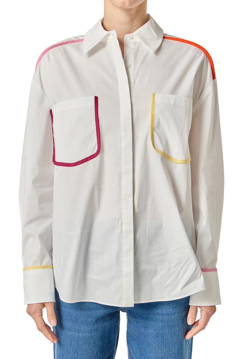 Flat Binding Button-Up Shirt, Alternate, color, IVORY MULTI