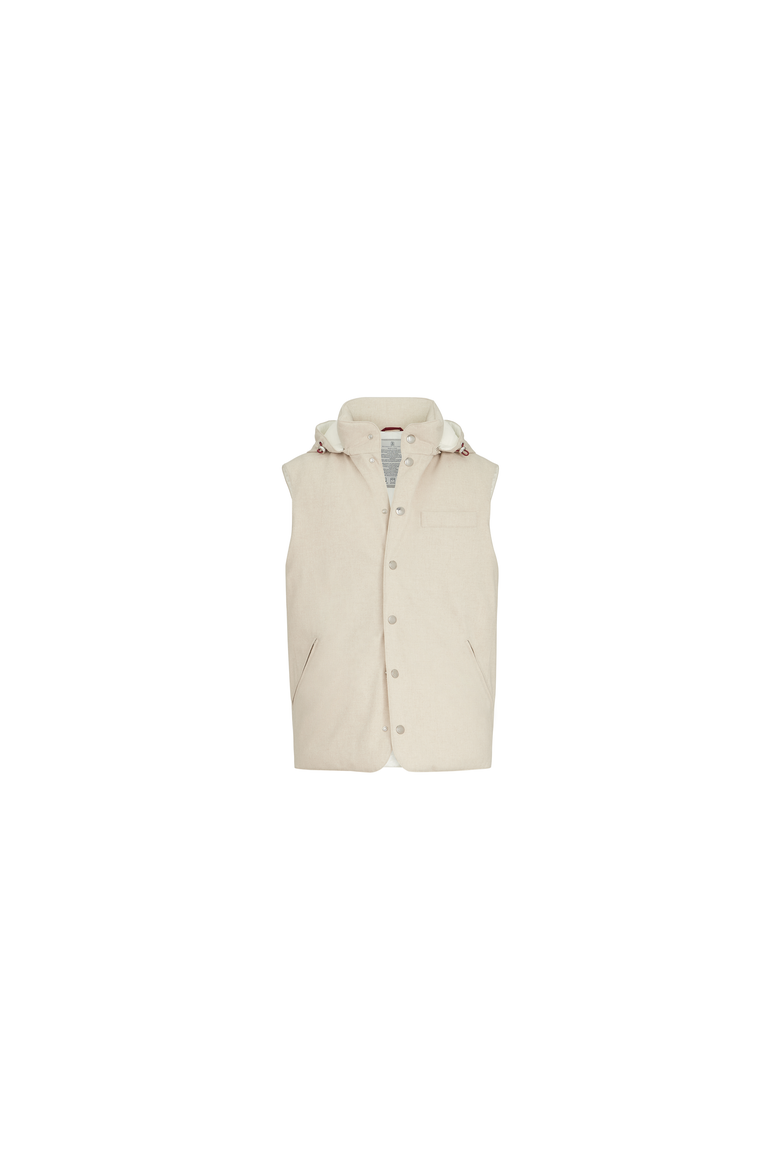 Bonded wool flannel down vest with detachable hood, Alternate, color, Sand