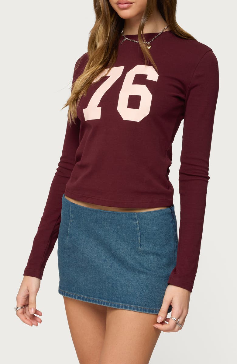 EDIKTED 76 Stretch Cotton Graphic T-Shirt, Alternate, color, Wine