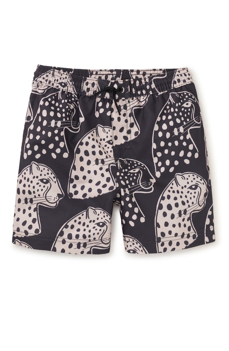 Tea Collection Mid-Length Swim Trunks, Main, color, Block Print Jaguar