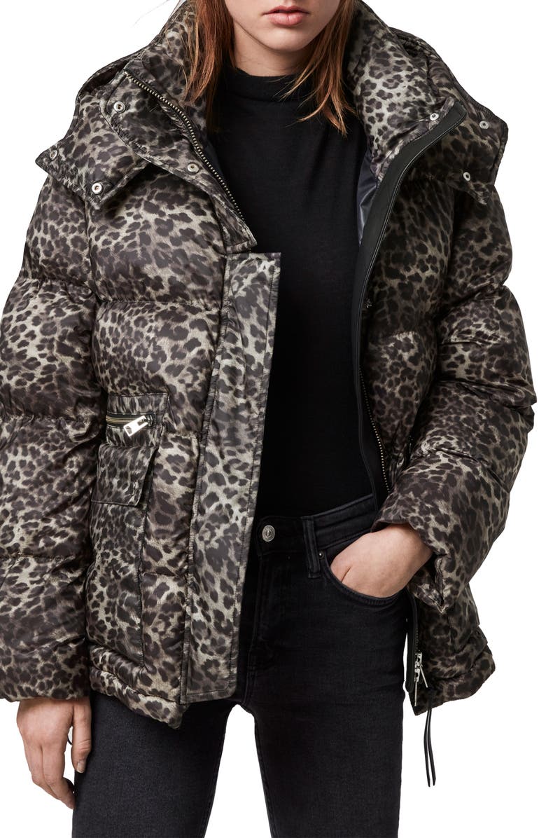 AllSaints Kala Leopard Puffer Coat, Alternate, color, 