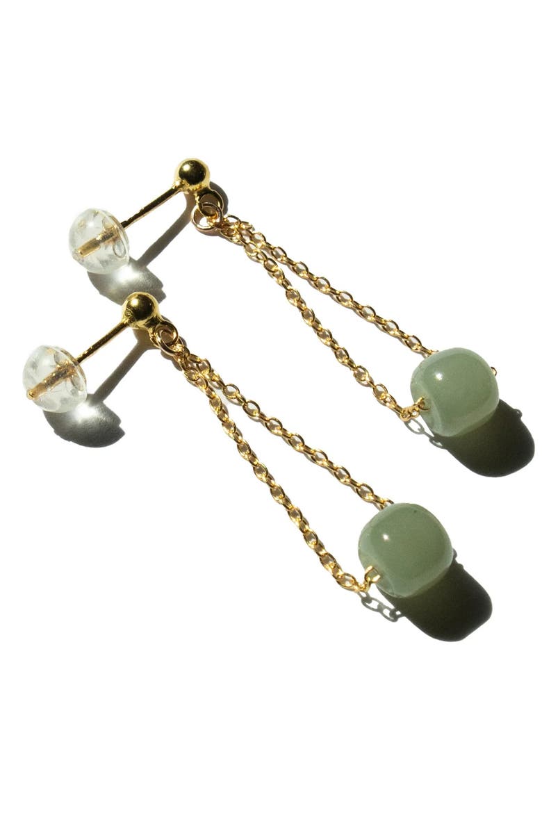Zodiac collection Libra Skinny gold chain jade earrings, Alternate, color, Light Green