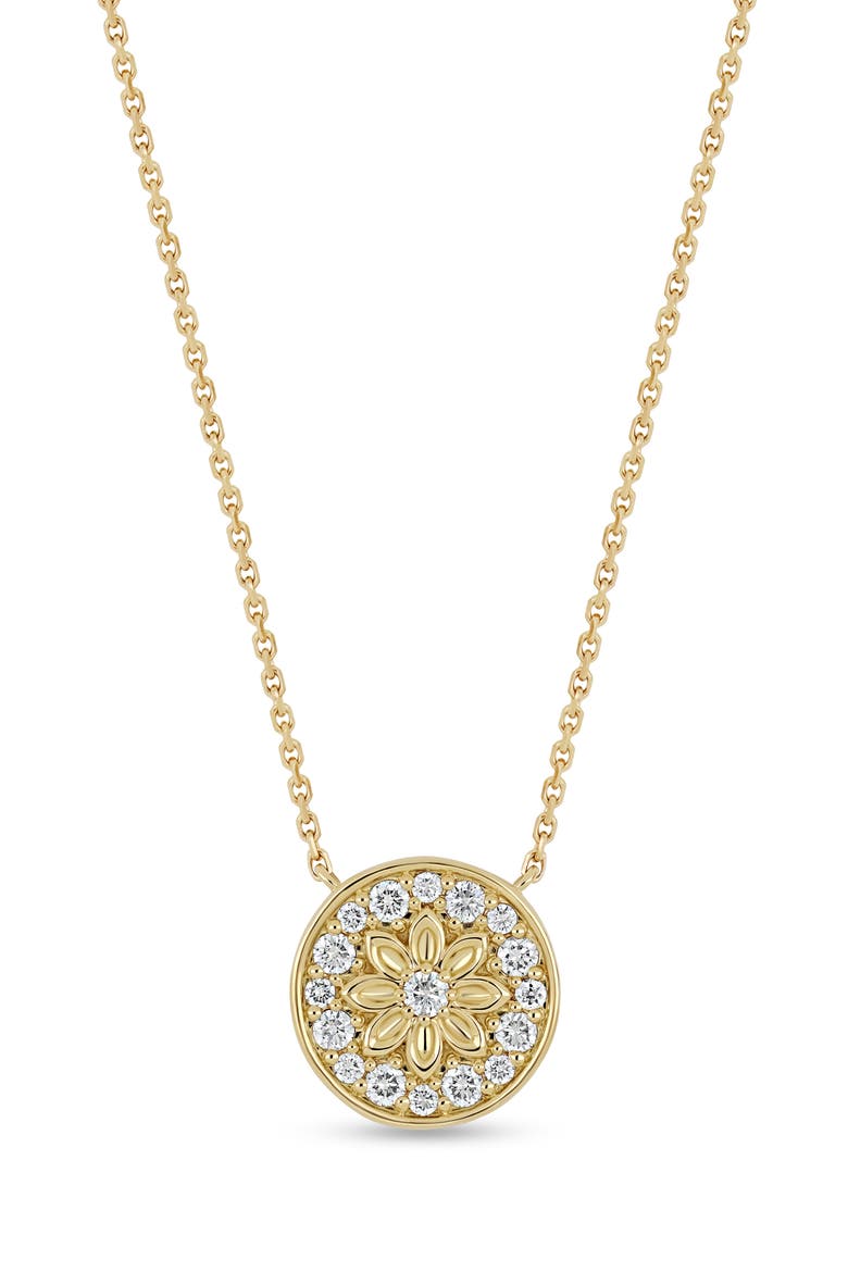 Getty Diamond Circle Flower Pendant Necklace (Online Trunk Show), Main, color, 18K YELLOW GOLD