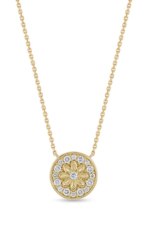 Getty Diamond Circle Flower Pendant Necklace