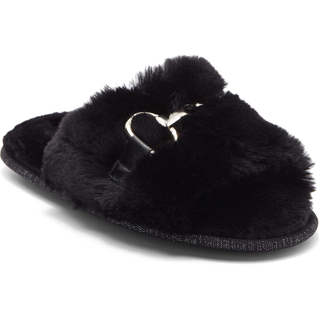 Bcbg Plush Horsebit Faux Fur Slipper In Black