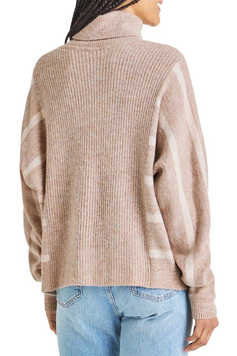 Bea Stripe Sleeve Rib Turtleneck Sweater, Alternate, color, CHAMPAGNE TOAST