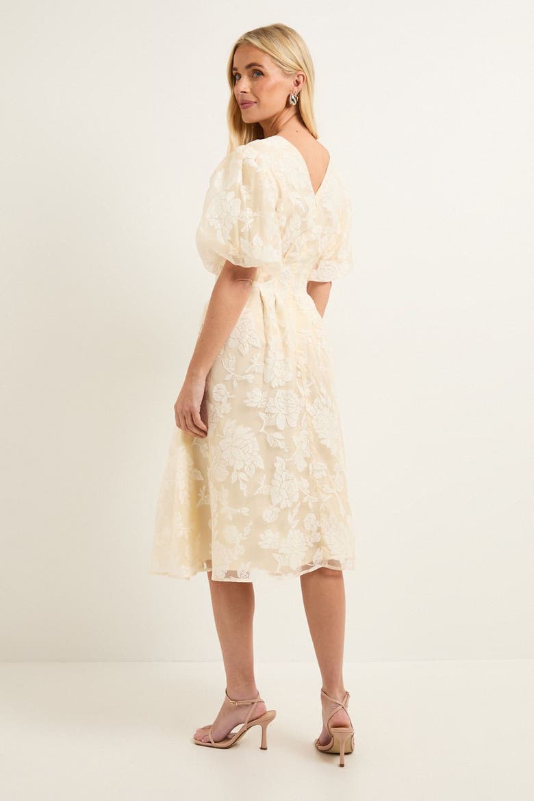 Petite Floral Puff Sleeve Midi Dress, Alternate, color, Yellow