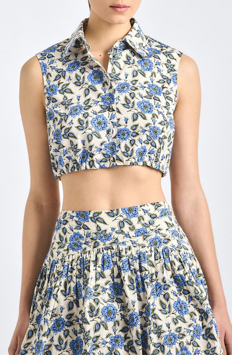 Derek Lam 10 Crosby Faee Printed Cropped Shirt, Main, color, Blue Bell Floral