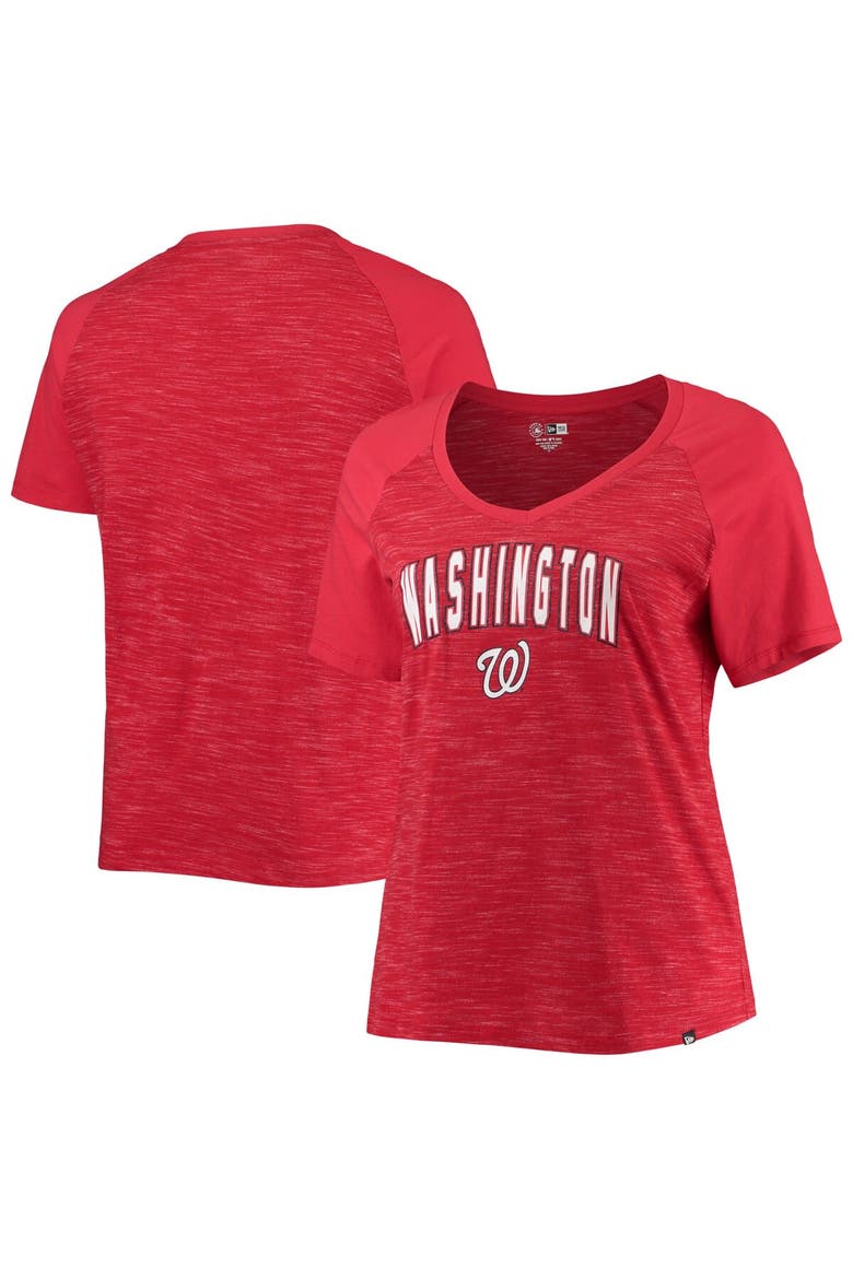 Women's New Era Red Washington Nationals Plus Size Raglan V-Neck T-Shirt, Main, color, Red