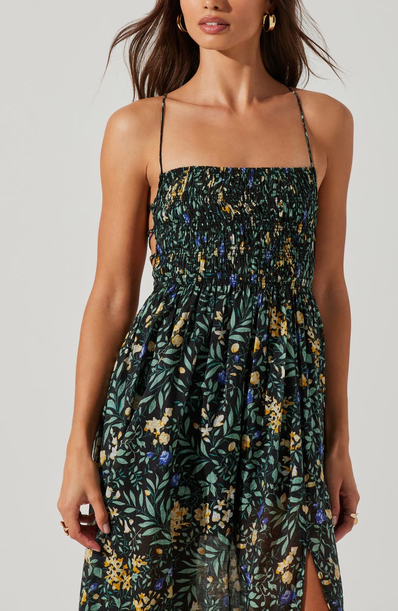 ASTR the Label Stasia Floral Smocked Lace-Up Back Midi Dress, Alternate, color,