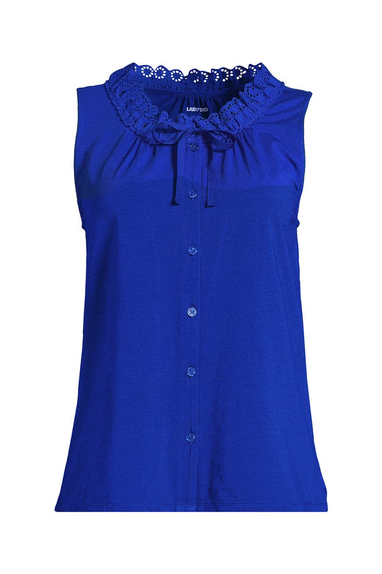 Lightweight Jersey Button Front Lace Trim Tank, Alternate, color, Vibrant Lapis