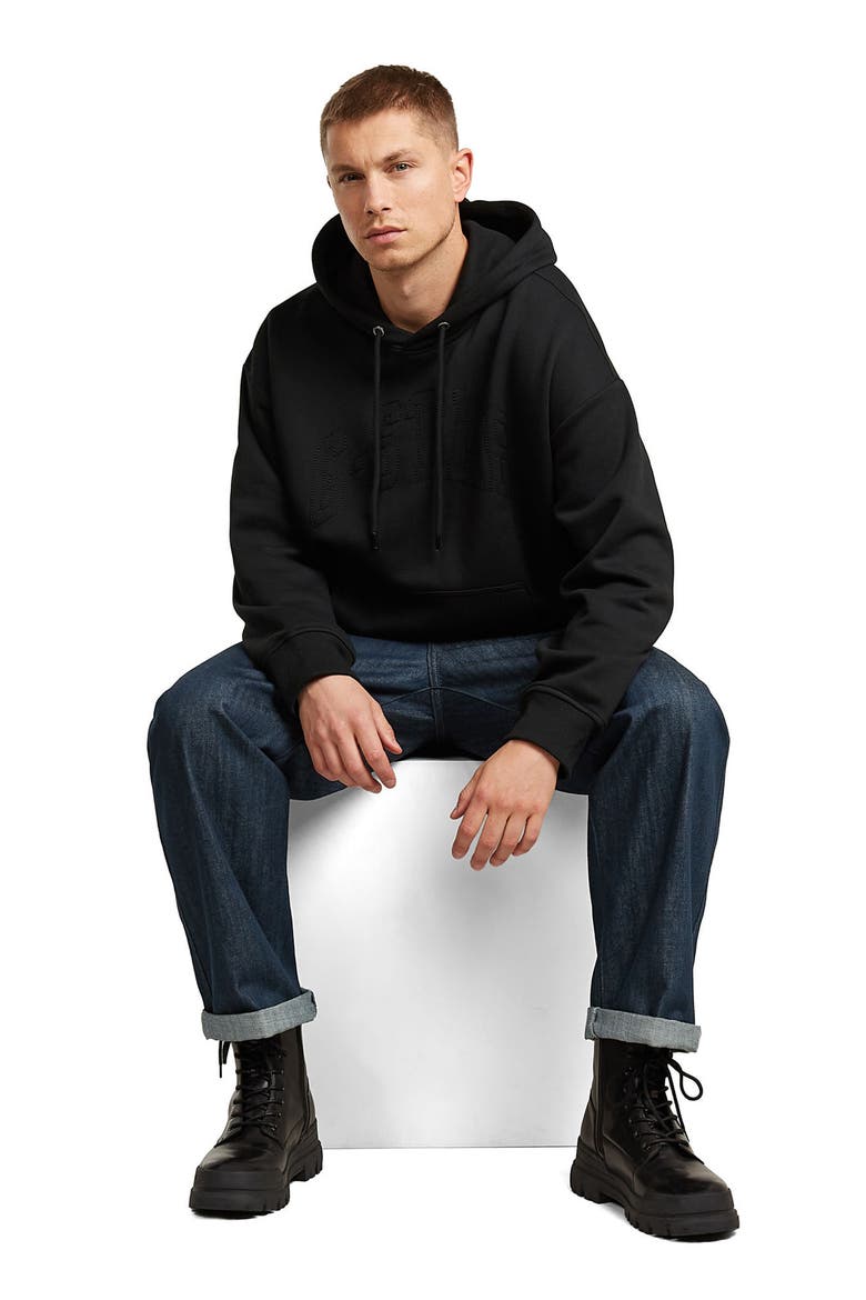 Embroidered Heavyweight Fleece Hoodie, Alternate, color, DARK BLACK