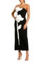 Strapless Crepe Ankle Dress With 3D Satin Flowers
