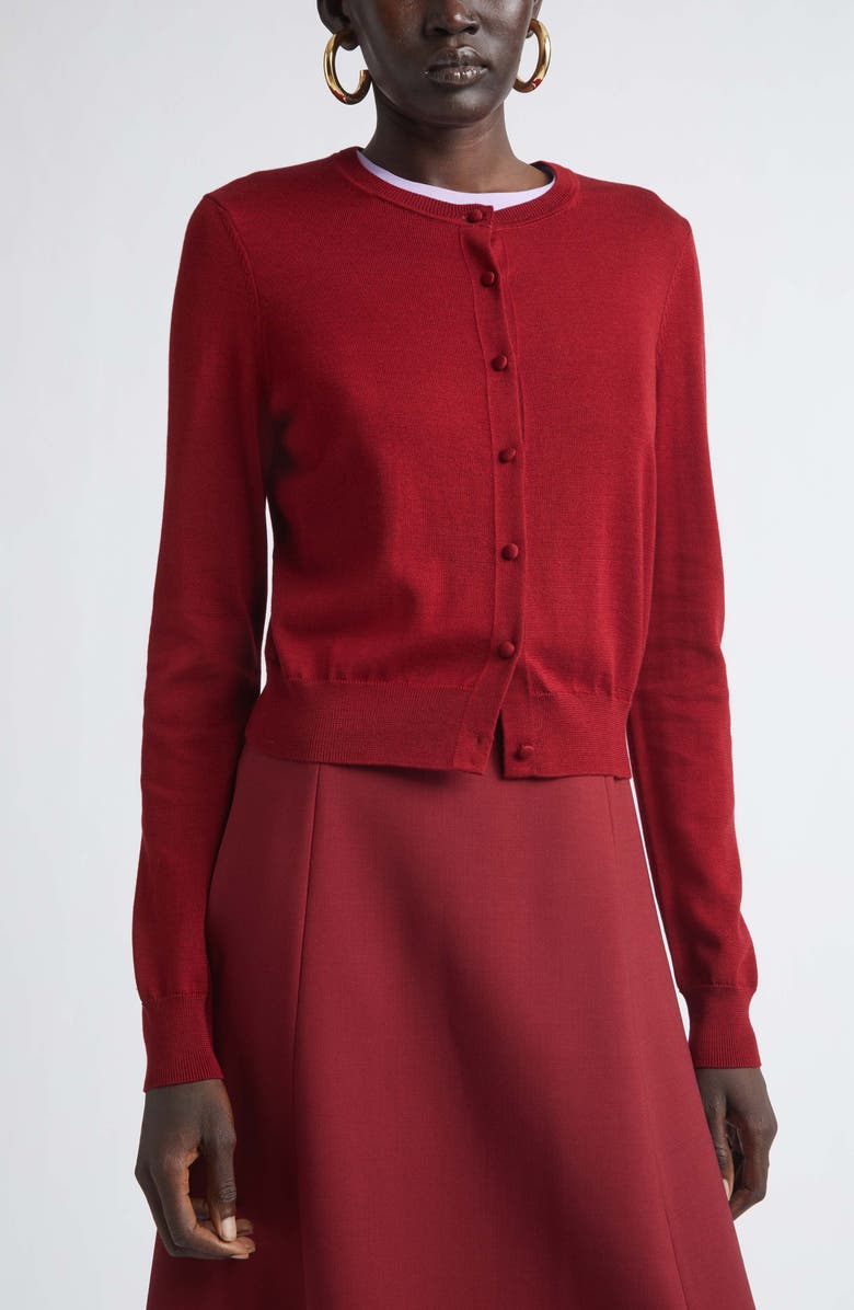 Carolina Herrera Silk & Cotton Cardigan, Alternate, color, Rioja