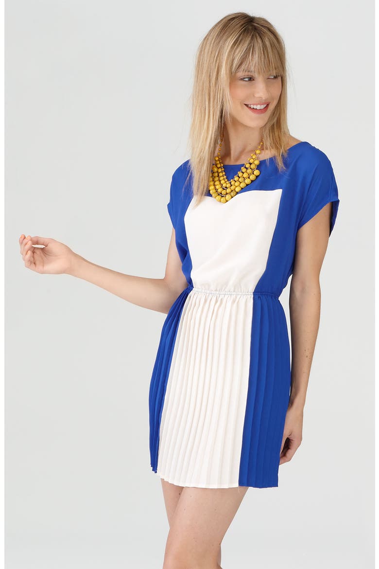 Colorblock Pleated Dress, Alternate, color, BLUE