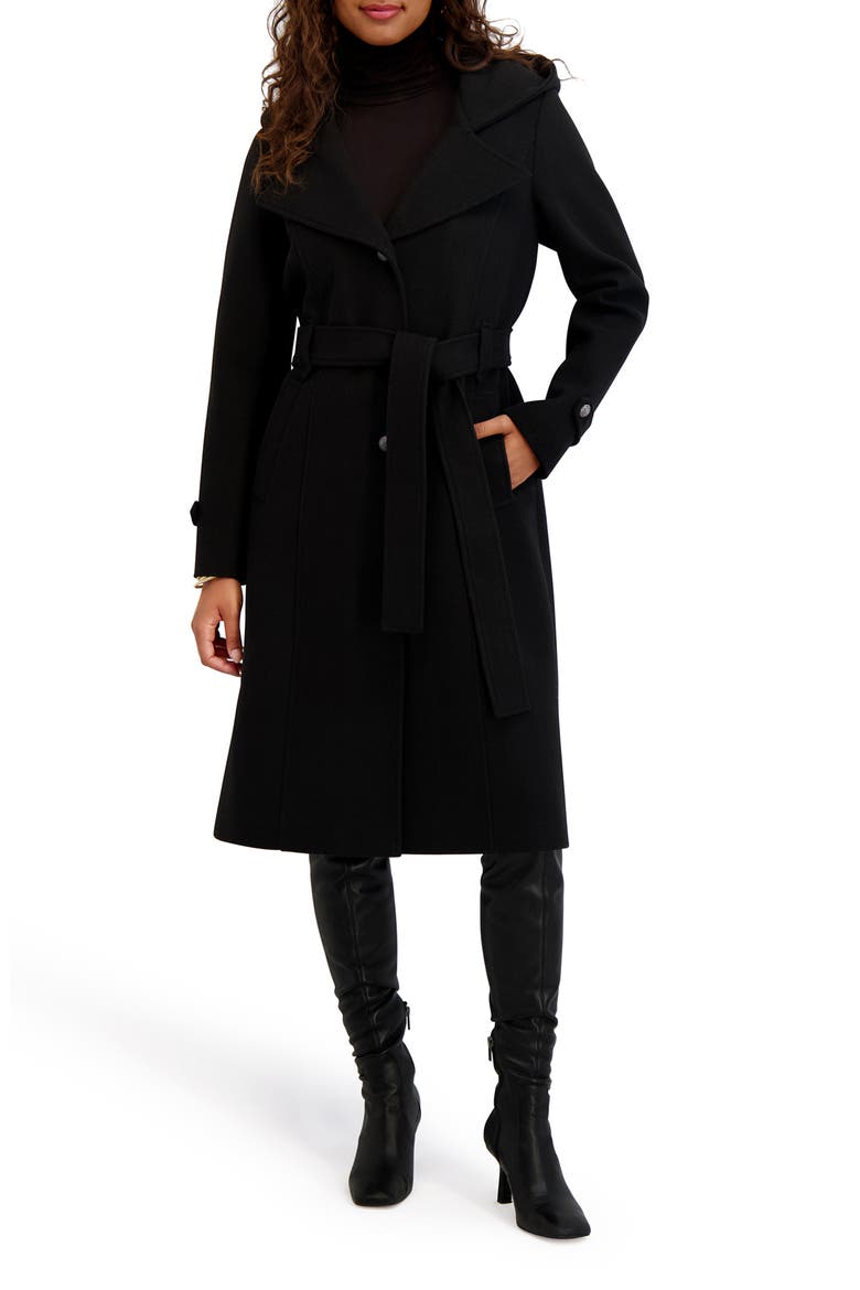 Belted Plush Trench Coat, Main, color, BLACK