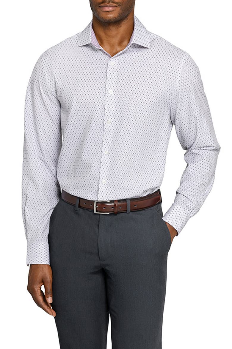 Slim Fit Duo Geo Print Performance Dress Shirt, Main, color, WHITE/ BLACK/ RED