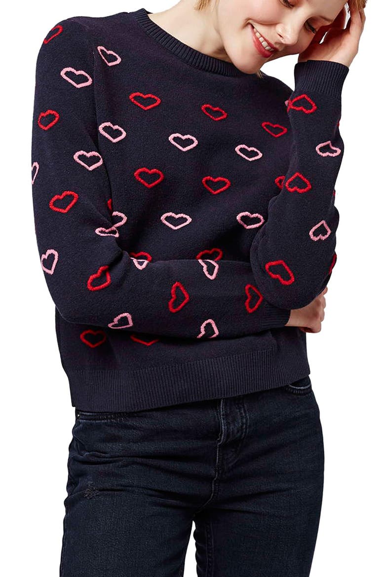Embroidered Heart Sweater, Main, color, NAVY BLUE