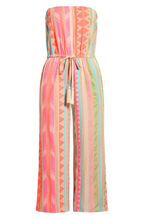 Embroidered Strapless Cover-Up Jumpsuit