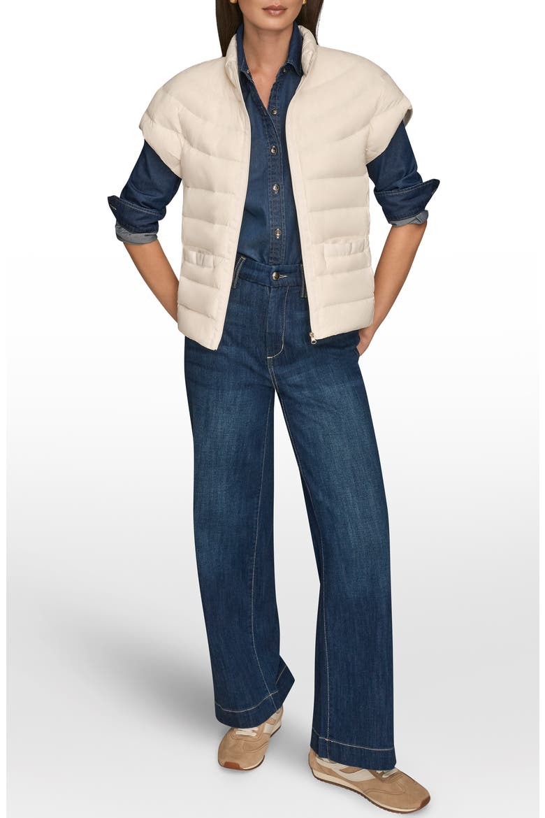 Cap Sleeve Mixed Media Down Jacket, Alternate, color, CREAM