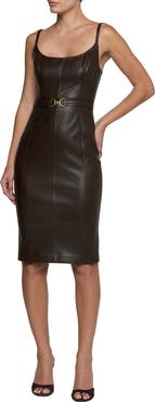 L'AGENCE Halia Belted Faux Leather Midi Dress